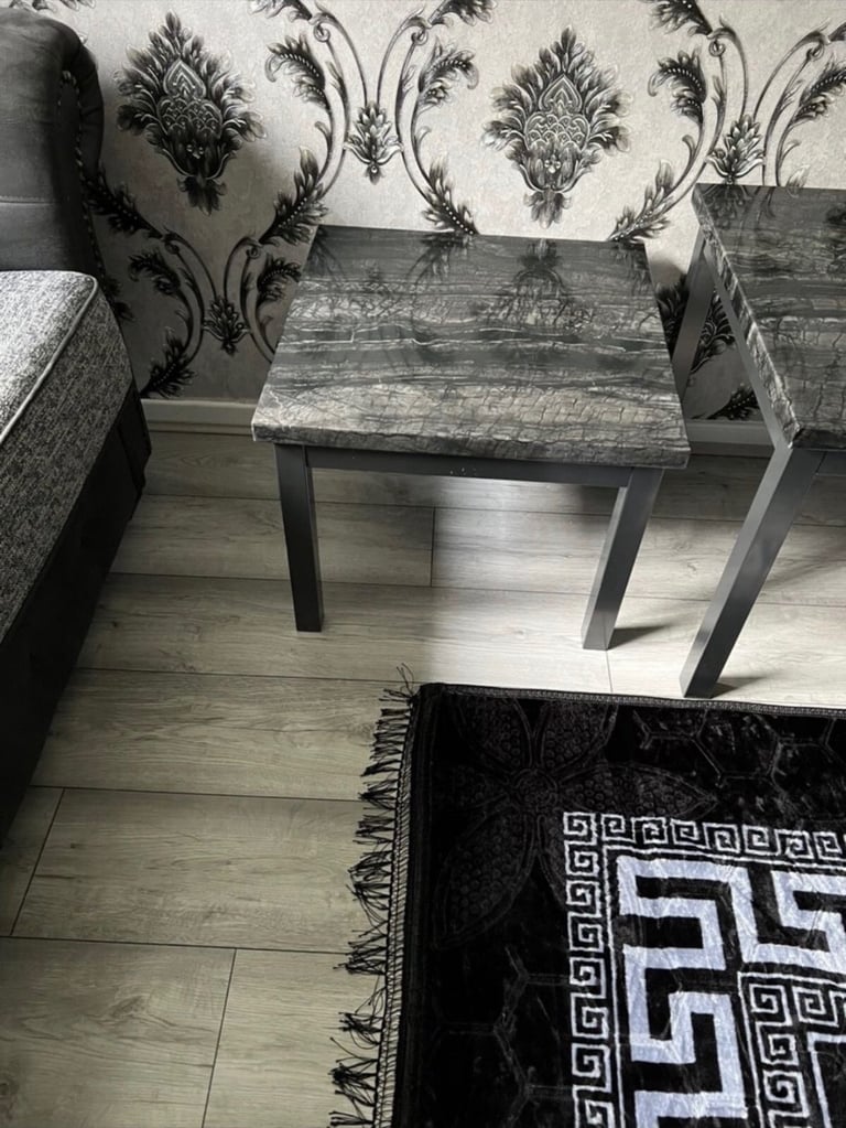 3-Piece Modern Black Marble-Top Coffee & Side Table Set