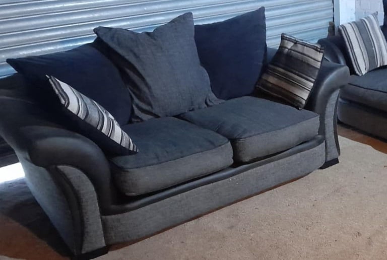 Grey and Black fabric 3 seater and 2 seater sofa with reversible back cushions