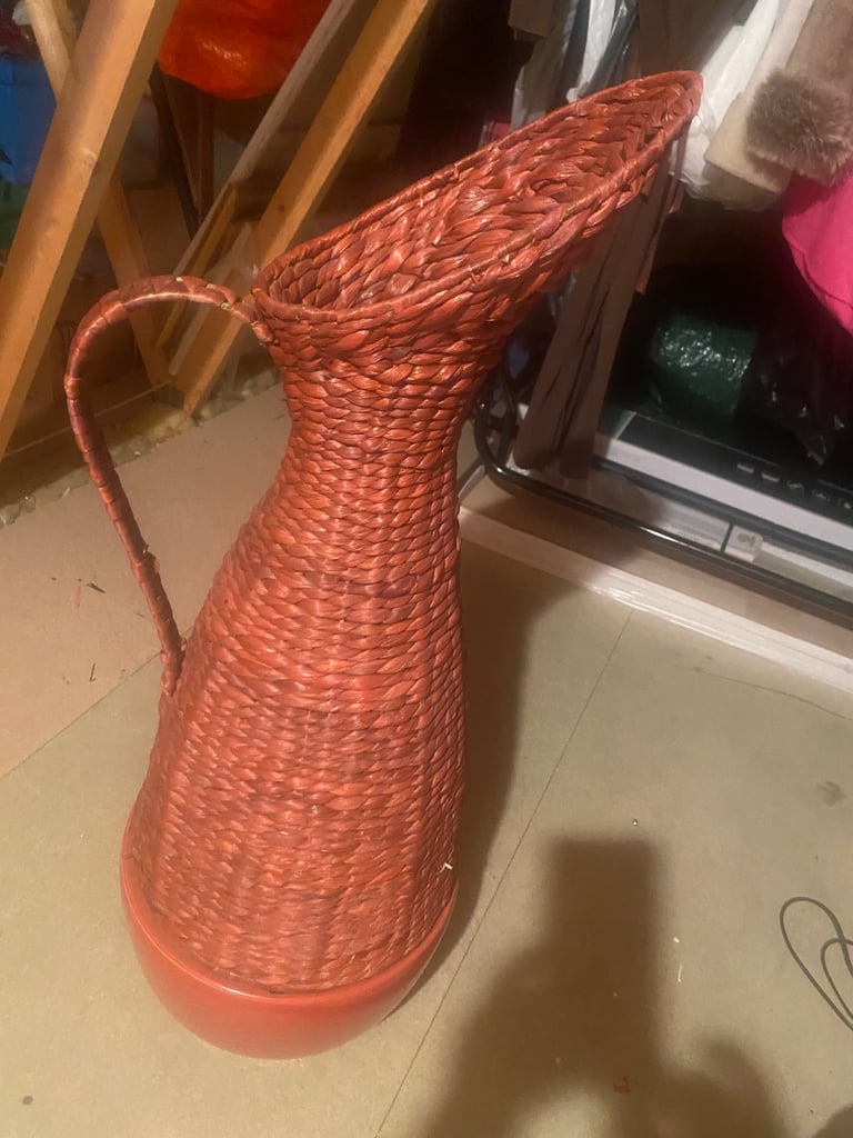 image for Large rattan / porcelain jug vase