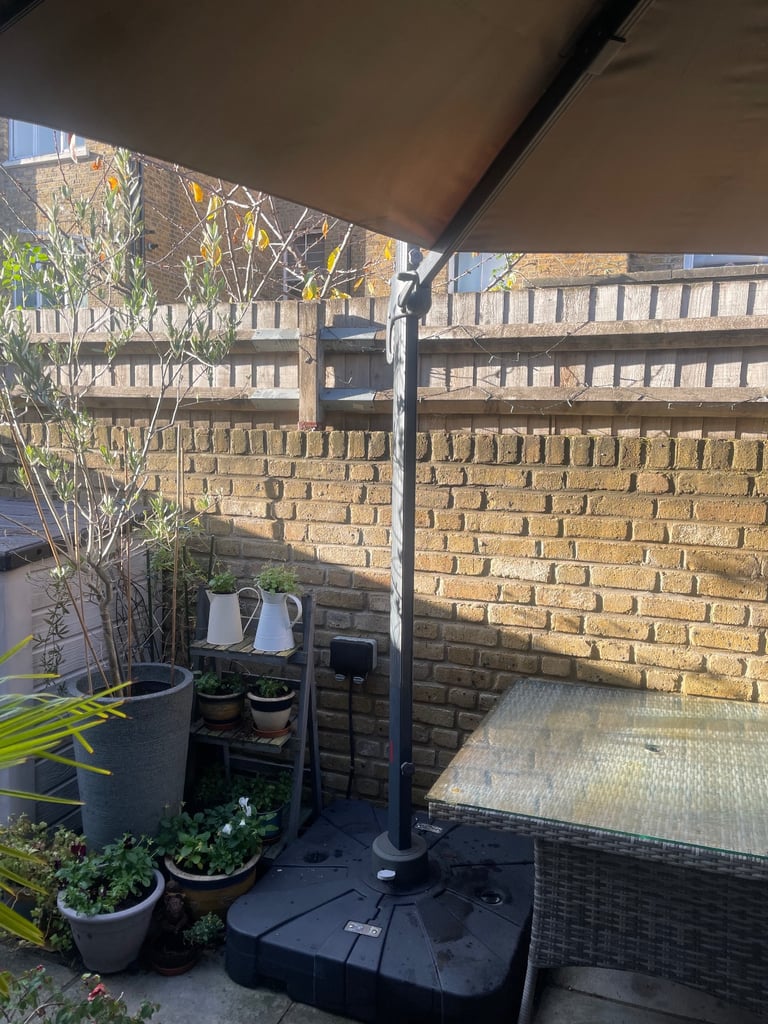 Garden Grey Umbrella Sun Shade Cantilever Large 3m  2 Bases Inc Outdoor Parasol