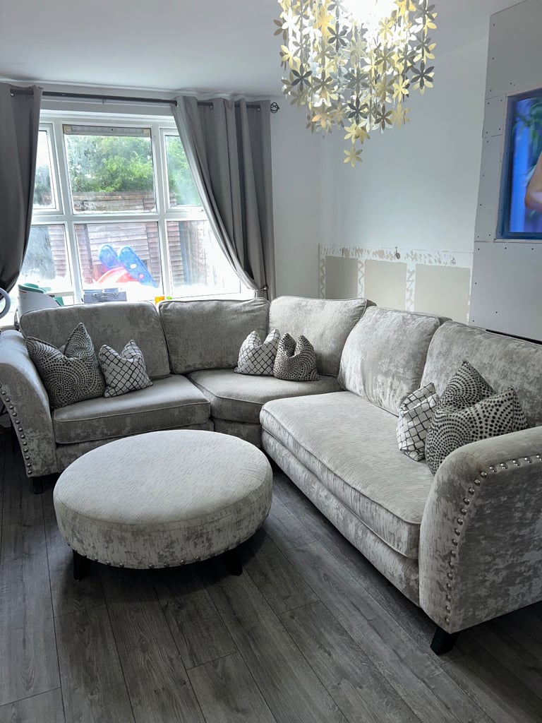 image for Sofology silver right handed corner sofa with foot stool and pillows