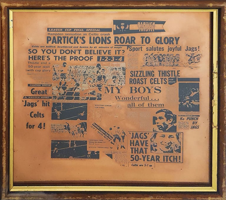 Framed 1971 Partick Thistle v Celtic FC copper-coloured commerative plate