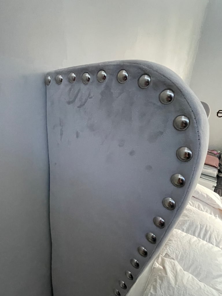 Grey Velvet Double Ottoman Bed