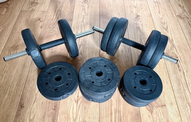 image for Rarely used plastic covered dumbbell set