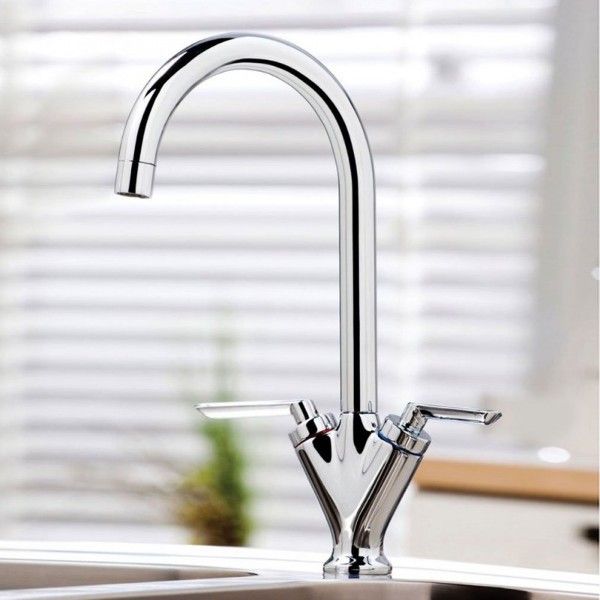 image for KT11 Kitchen Sink Mixer Tap Chrome, swan neck (Dual Lever)- £39 Only
