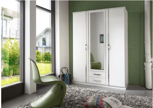 image for Brand New - Duo 3 Door 2 Drawer Mirrored Wardrobe - White