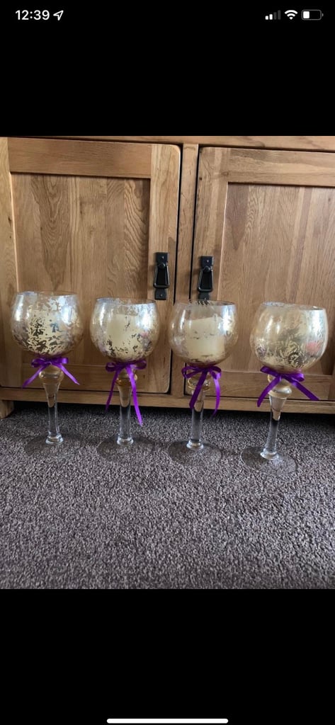 image for 4 x large goblet glass gold and clear vase ornaments