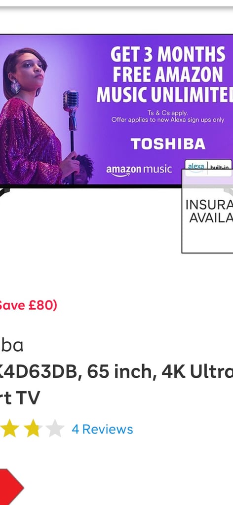 Toshiba 65” 4K ultra HD Smart TV 