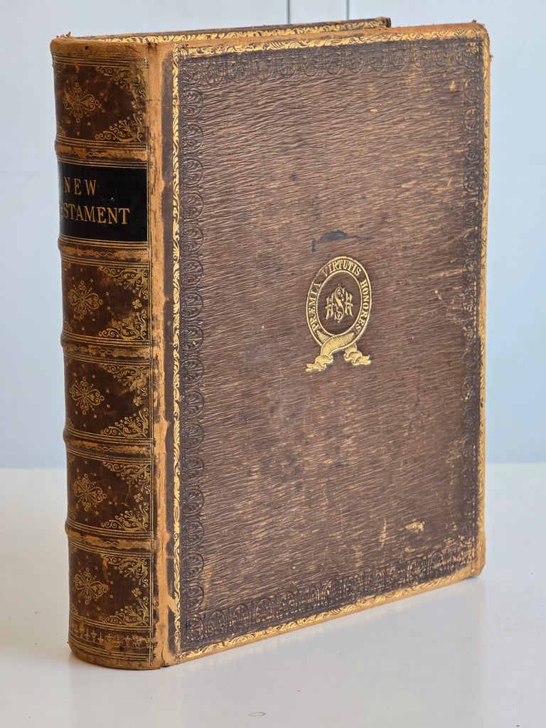 1883 Antique Large KJV New Testament w/Engravings Leatherbound English Bible Complete -142 Y/O