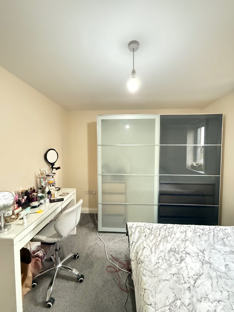 Wardrobe with sliding doors, white and black stained oak effect double slided 