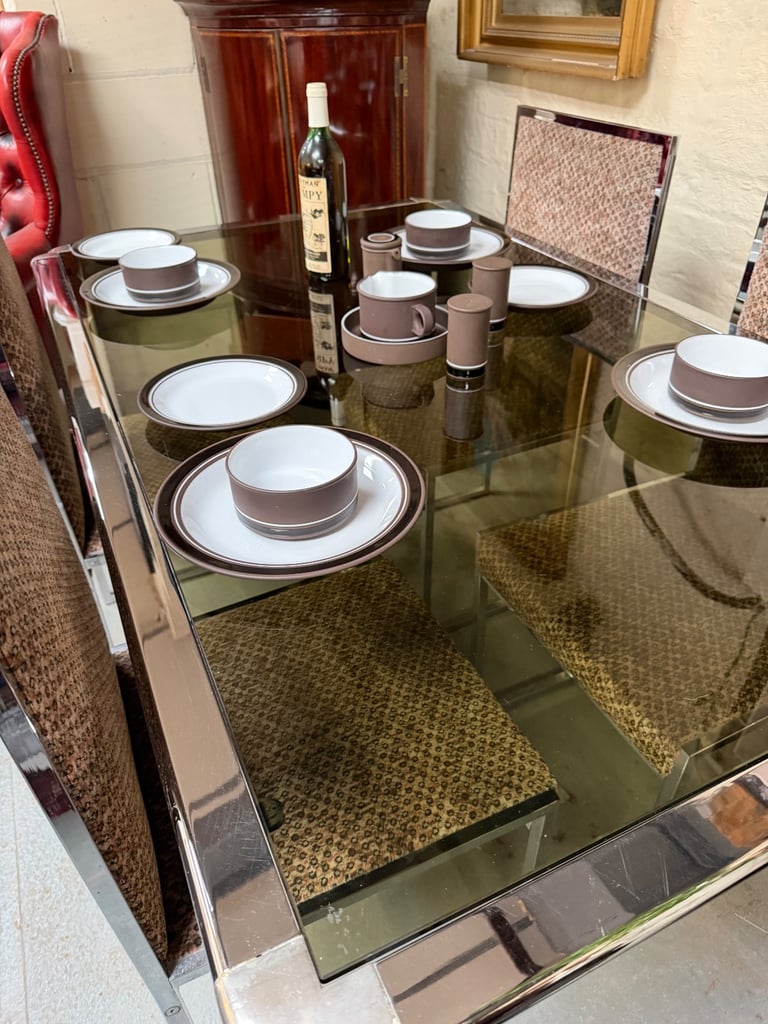 Mid-Century Italian F.lli Orsenigo Chrome & Smoked Glass Dining Suite