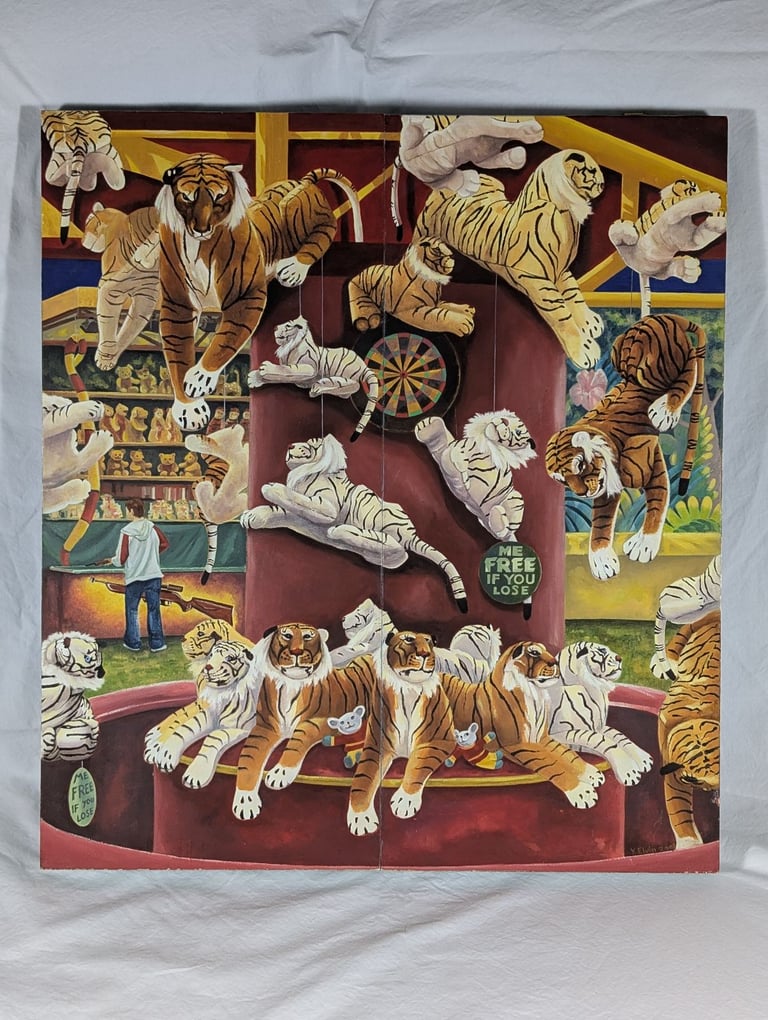 Original oil painting - Tiger Triptych, oil on hinged board, art artwork