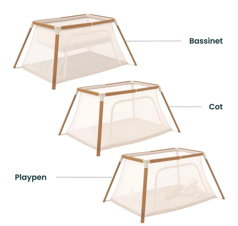 Tutti Bambini CoZee Go 3-in-1 Bassinet, Travel Cot & Playpen - Scandinavian Walnut/Ecru
