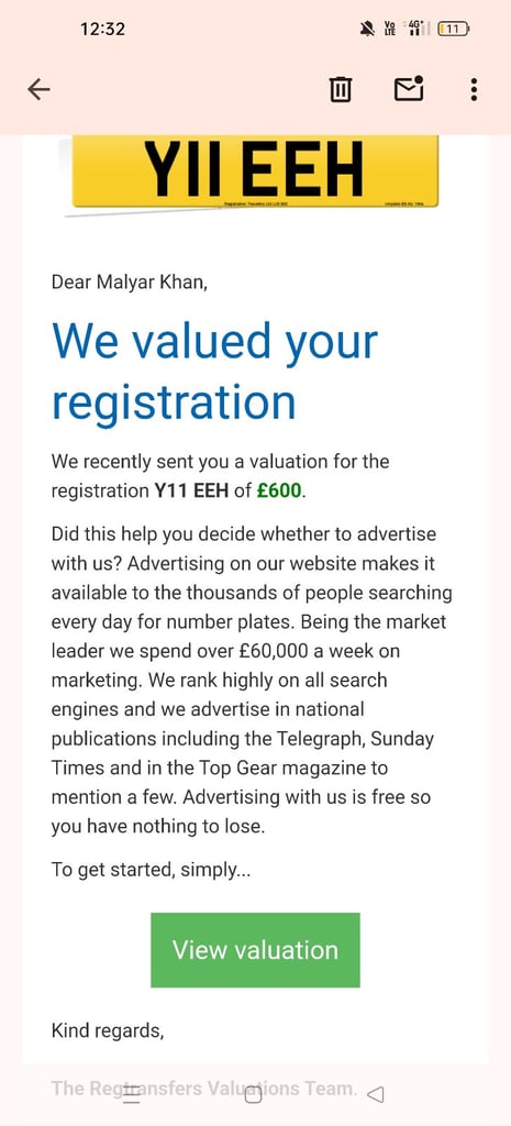 Eye catchy 'Y11EEH' number plate for sale! Bargain