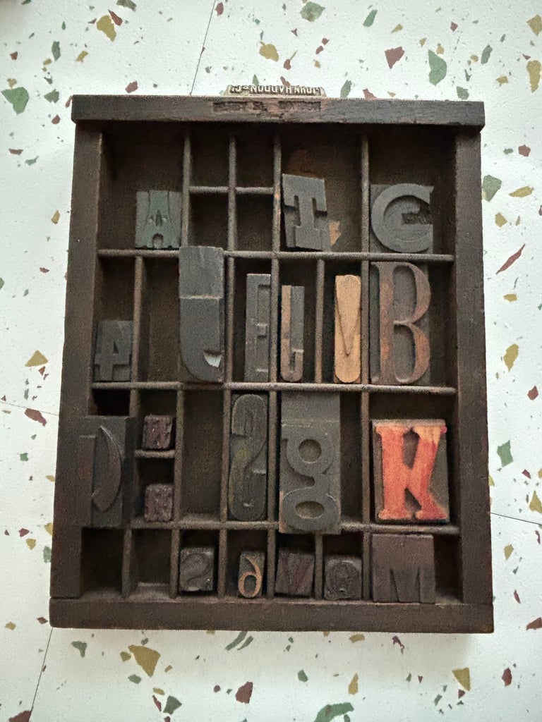 image for Vintage letter press printers drawer with letters