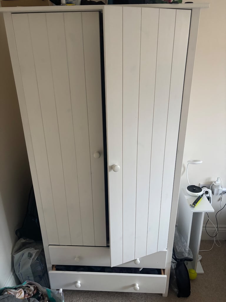 White 2-Door Double Wardrobe with Drawers