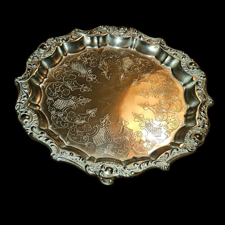 Vintage Footed Silver-Plated Salver/Serving Tray