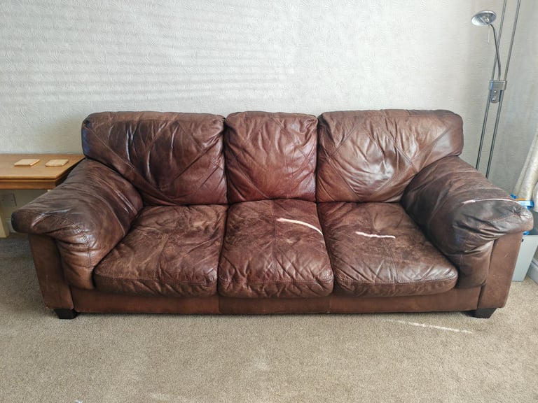 Leather sofa and armchair