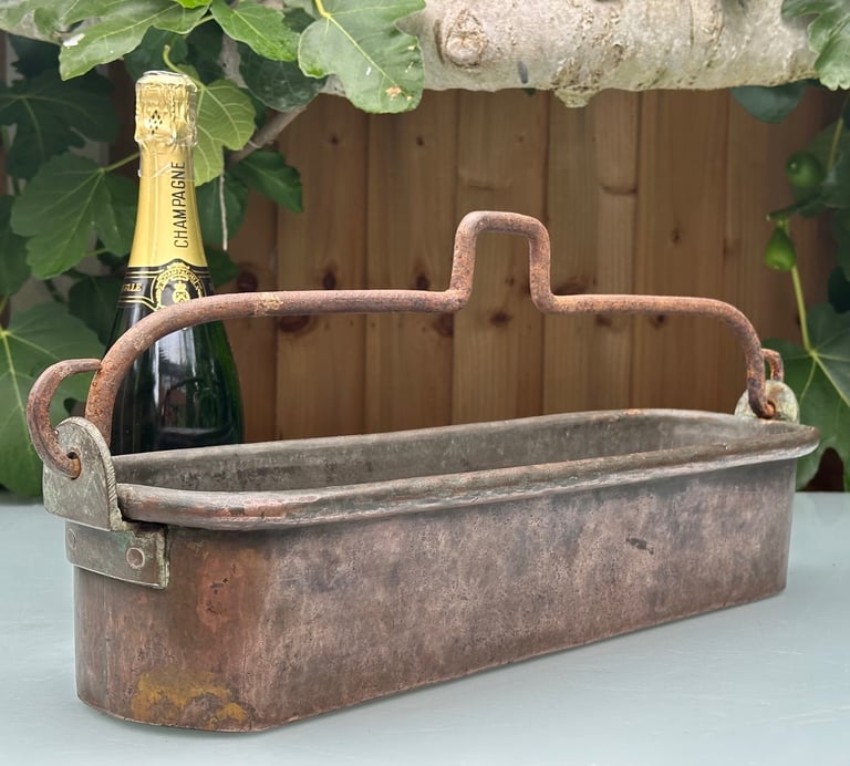 ANTIQUE FRENCH COPPER FISH KETTLE, PAN, JARDINIERE, PLANTER, 58cm long 4kg - 1900s - WILL POST!