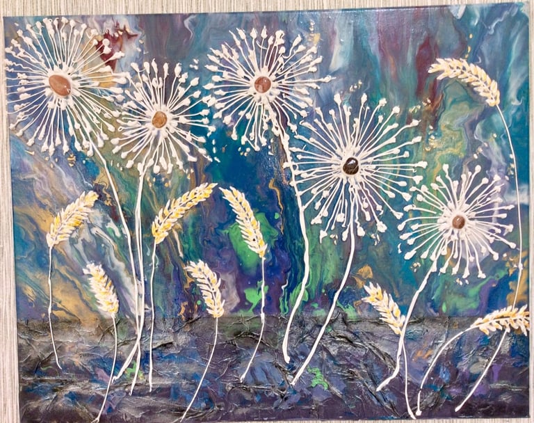 image for Gentle original acrylic painting,  textured botanical design artwork 