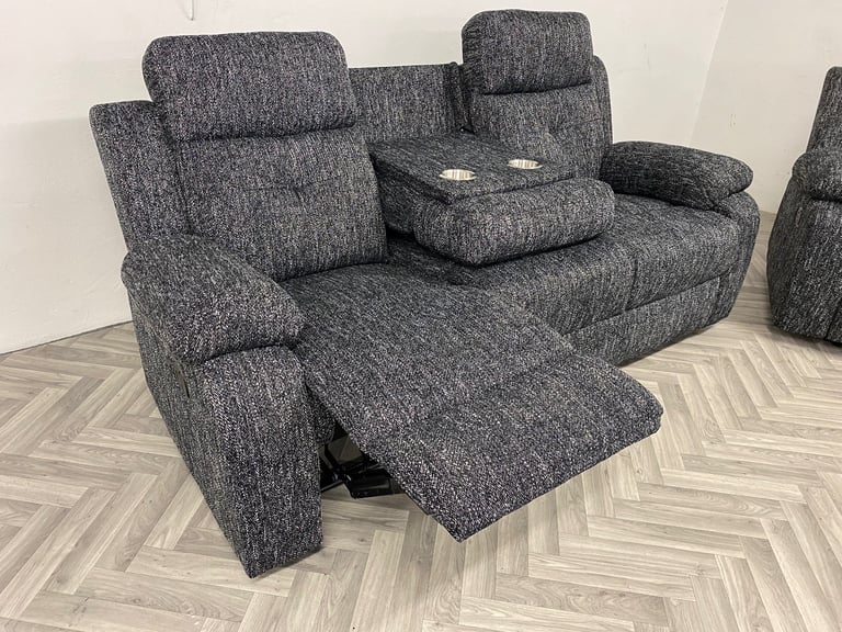 Gorgeous new grey tweed fabric recliner sofas 