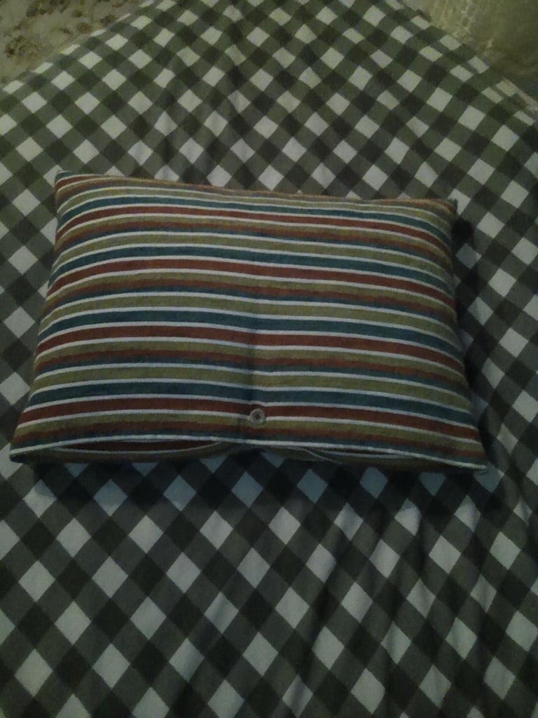 Multicoloured Fabric striped button fastened feather soft pillow