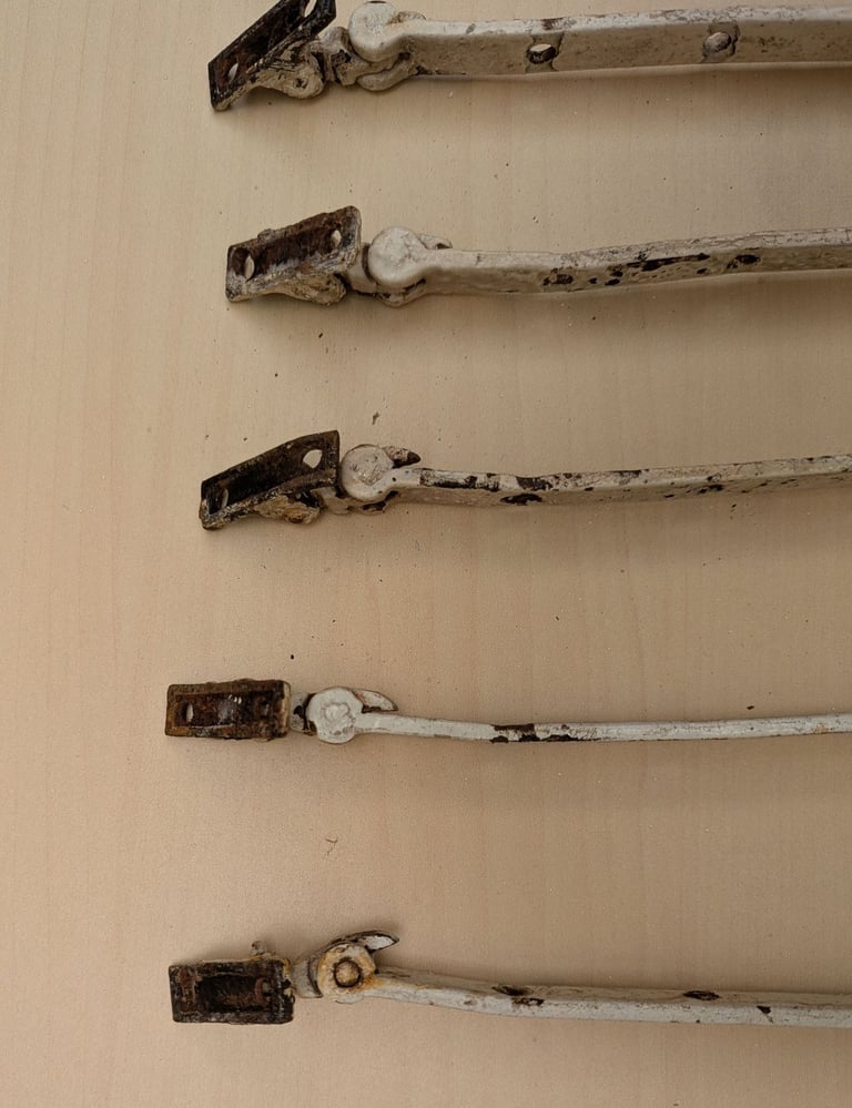 Bundle Vintage 1930's Cast Iron Monkey Tail Window Stays, Window Catches & Posts
