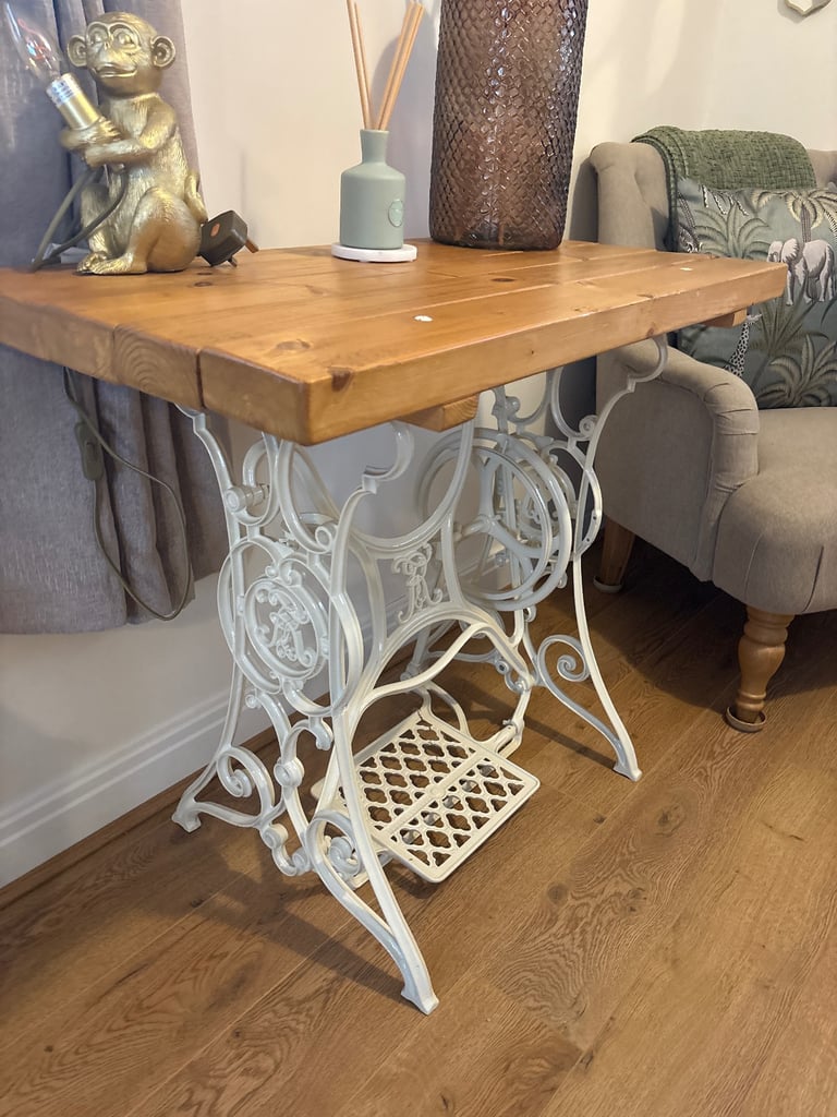 image for Sewing machine table base with solid wood top, 