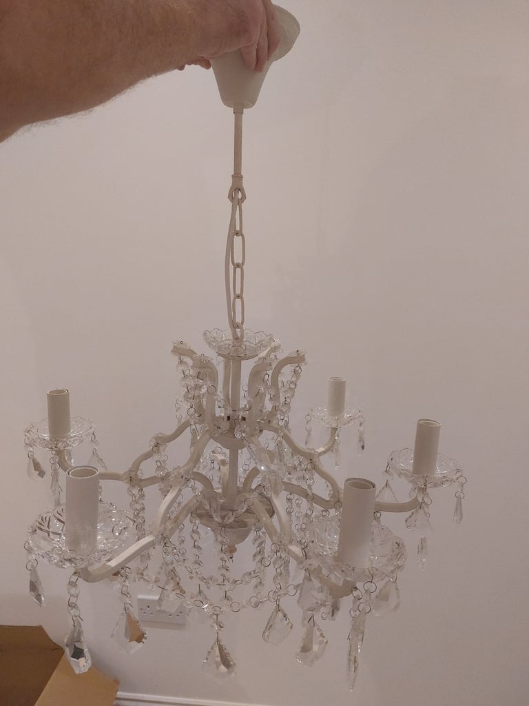 Large 6 Arm Antique White Chandelier