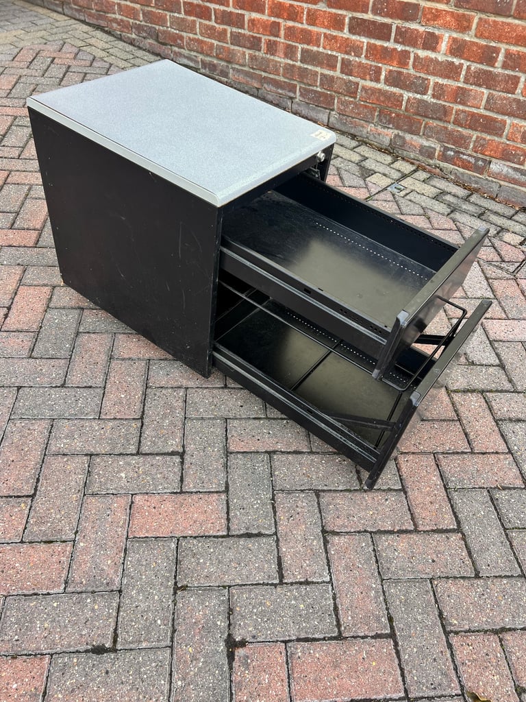 image for Filing cabinet / storage with 2 drawers black metal with grey worktop. 