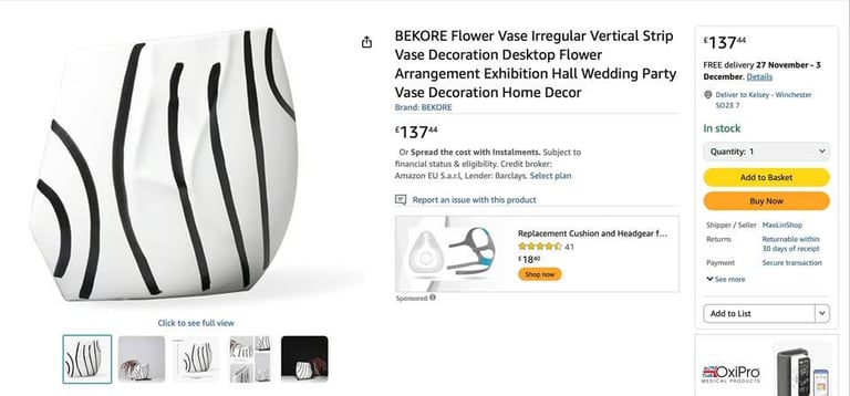 Ceramic Reed Vase – Black & White Striped Design