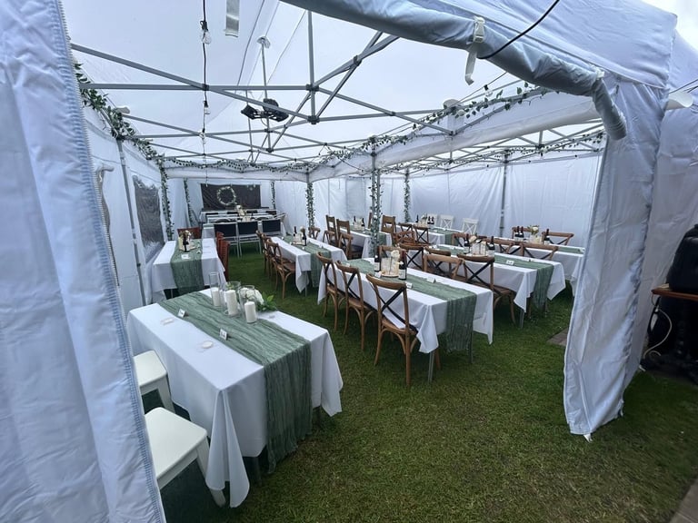 GAZEBOS - TWO 3m x 6m Trader Steel 32 Series - Also inc. Heaters, Gutters, Joining Strips
