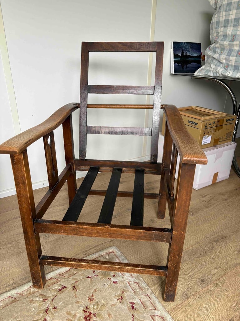 Antique Reclining Solid Oak Farm Chair