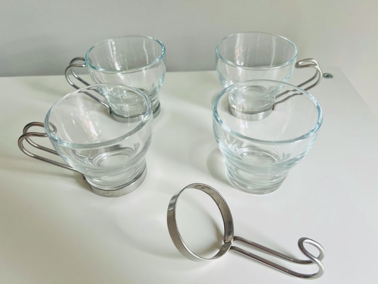 image for 4 Espresso Cups (glass) with metal handle