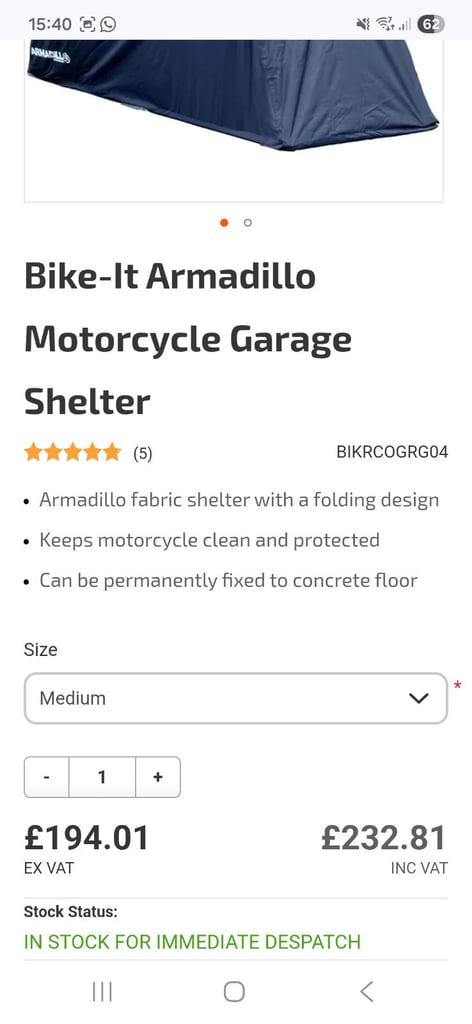 Motorcycle Shelter worth £230