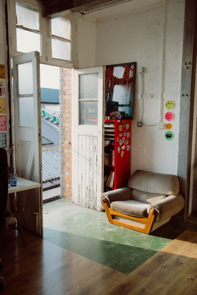 Deskspace in shared artist co-working space