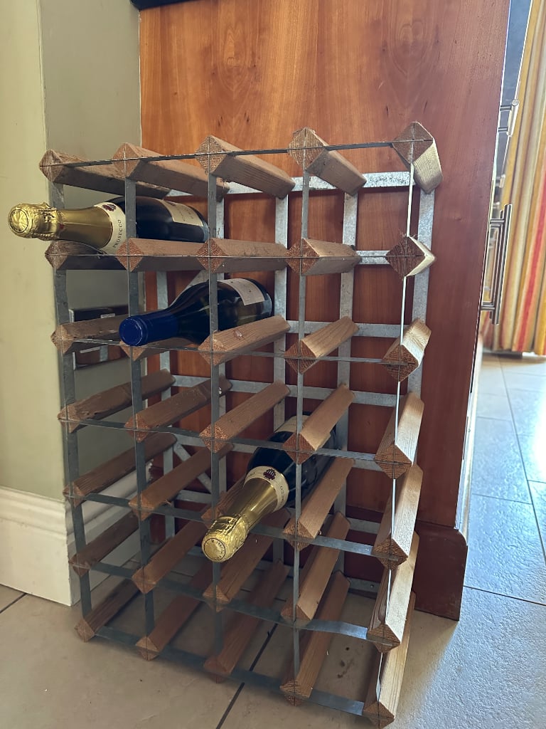 24 Bottle Pine Wood & Stainless Steel Wine Rack