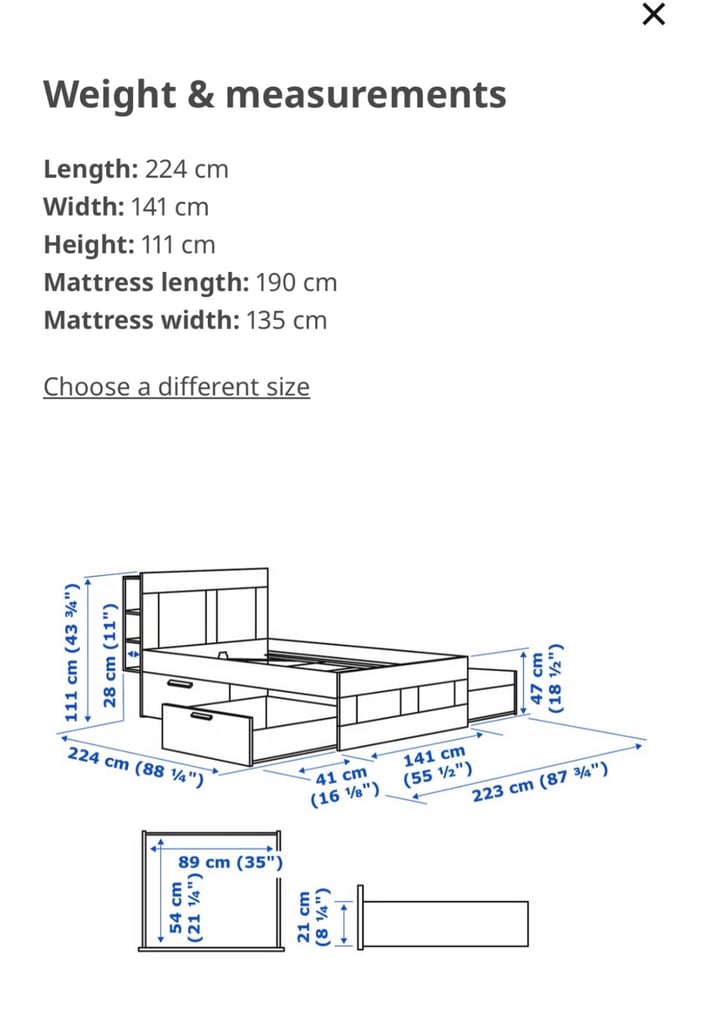 IKEA Brimnes Double bed white- with storage 