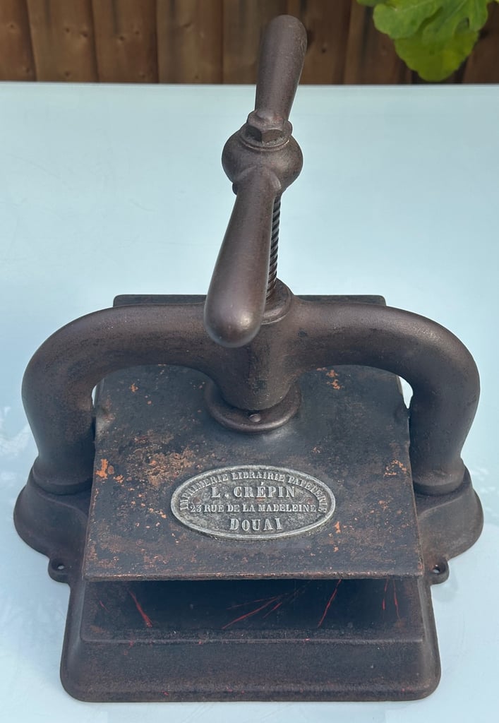 ANTIQUE FRENCH CAST IRON BOOK PRESS, NOTAIRE COPY BINDING PRESS - L CREPIN DOUAI, 1900s - WILL POST!