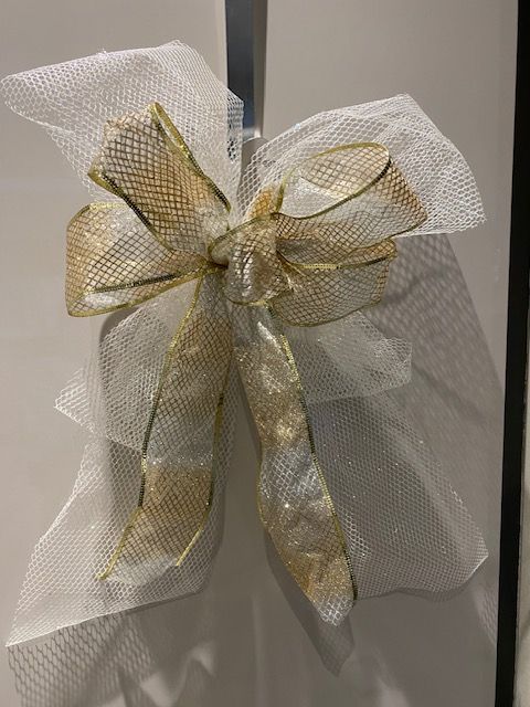 3 beautiful large white, silver and gold Christmas bows