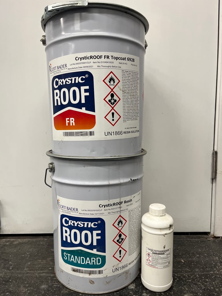 image for Roofing Materials - Fibre glass Resin and Fire Proof Top coat + Catalyst