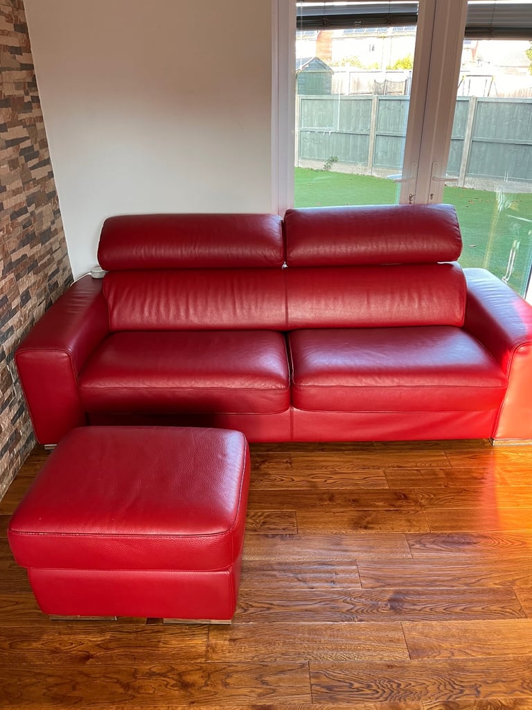 Real leather 3 seater sofa + storage foot stool