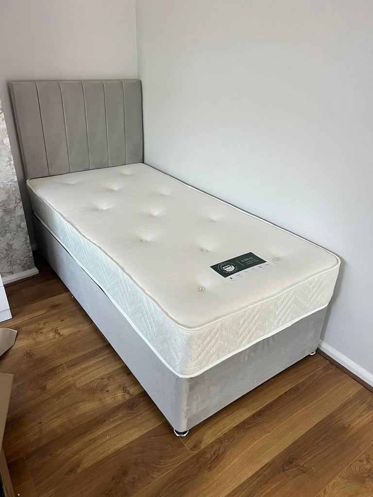 100% Same Day Delivery ~ Single Divan bed With Mattress Grey , Black And Cream Color Order Now 