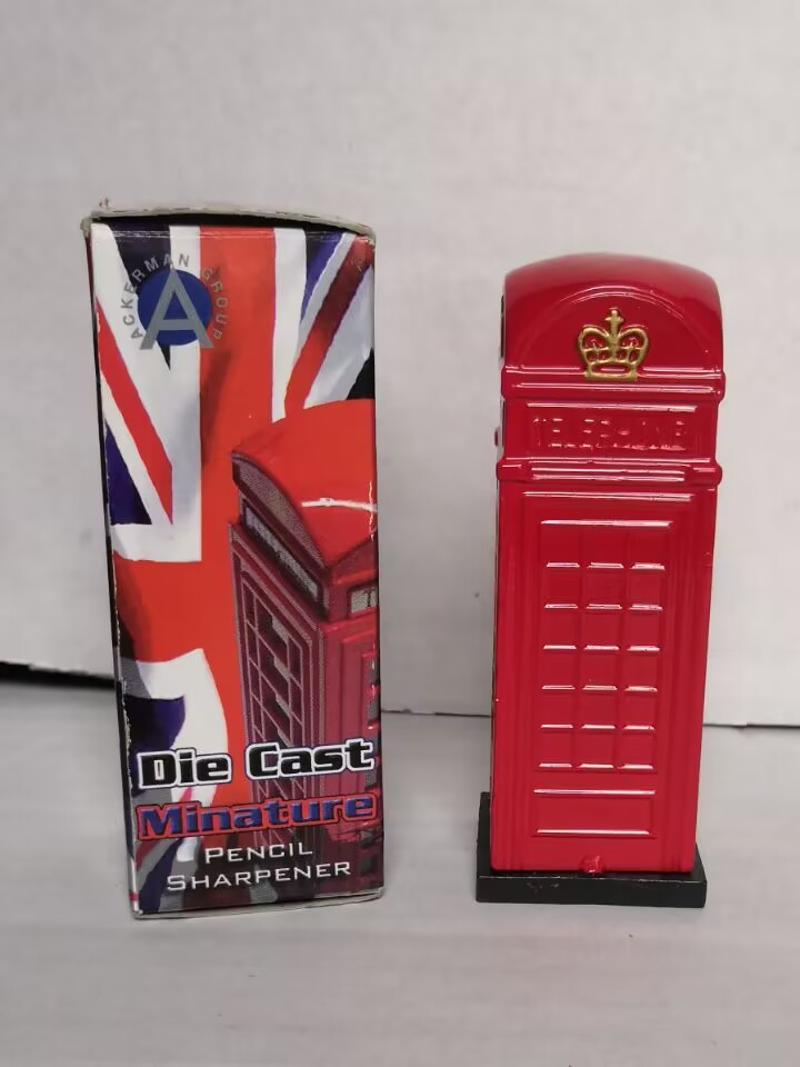 Die Cast Red London Telephone Box Pencil Sharpener with Box 8.5cm Unused  