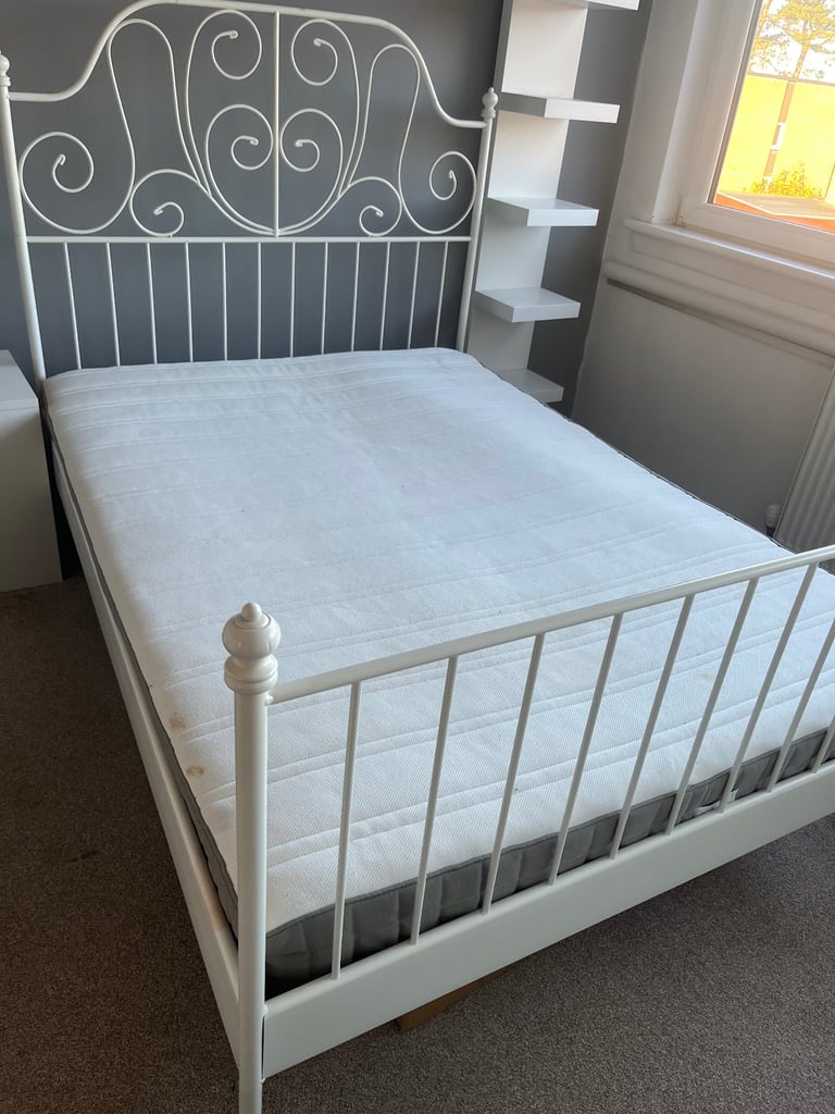 Double bed (ikea), metal frame, including mattress 