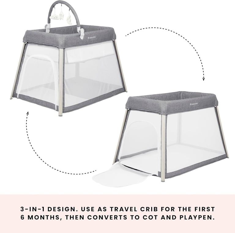 Ickle Bubba Scout 3-in-1 Travel Crib Cot & Playpen, Including Mattress & Toy Bar
