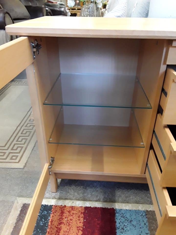 Heavy oak veneered sideboard Copley Mill Low Cost Moves 2nd Hand Furniture STALYBRIDGE SK15 3DN