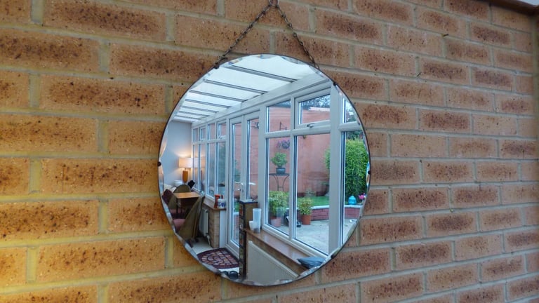 Antique Vintage Art Deco Period 30's Round Bevelled Mirror