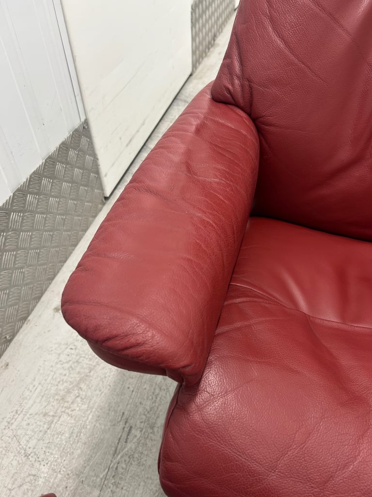 Ekornes Stressless Sunrise Recliner Red Leather Chair & Footstool - Medium Size