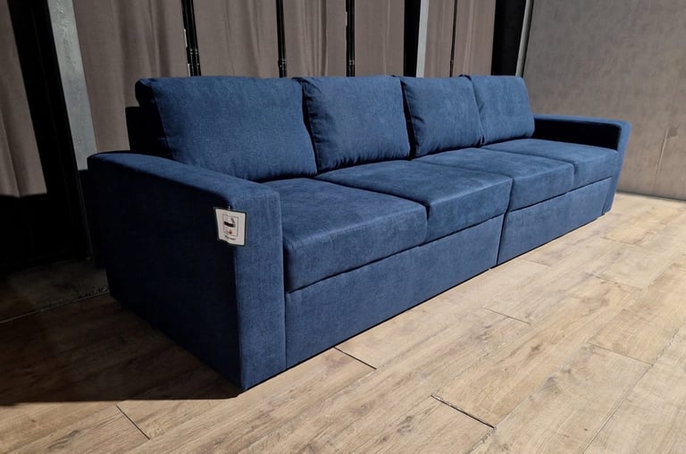 Unused Large Fabric 4 Seater Sofa- Blue.